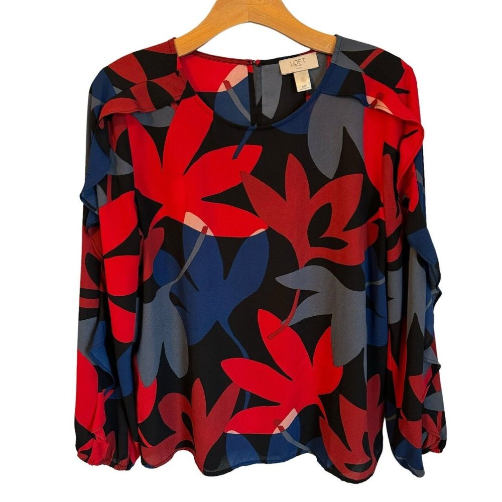 Loft Blouse Multi Floral Ruffle - Picture 9 of 12